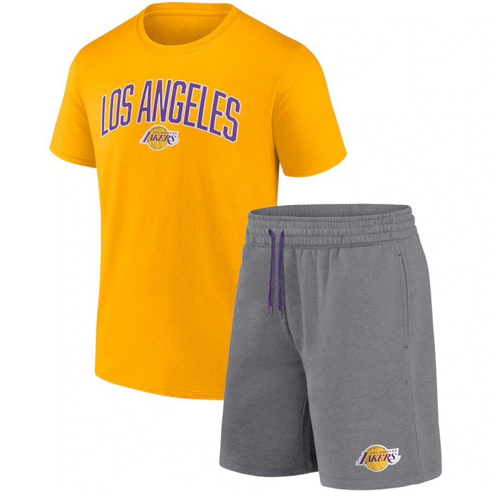 Men's Yellow/Heather Gray Los Angeles Lakers  Arch T-Shirt & Shorts Combo Set